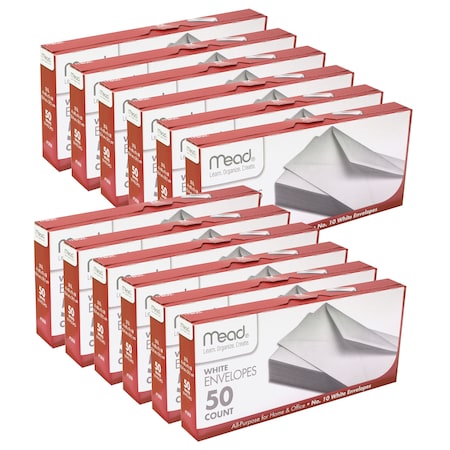 Mead Boxed Envelopes, White, 4.13" x 9.5", 50 Per Box, PK12 MEA75050